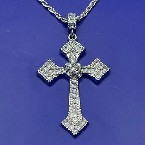 Silver tone iced out 3A CZ X Cross pendant chain included